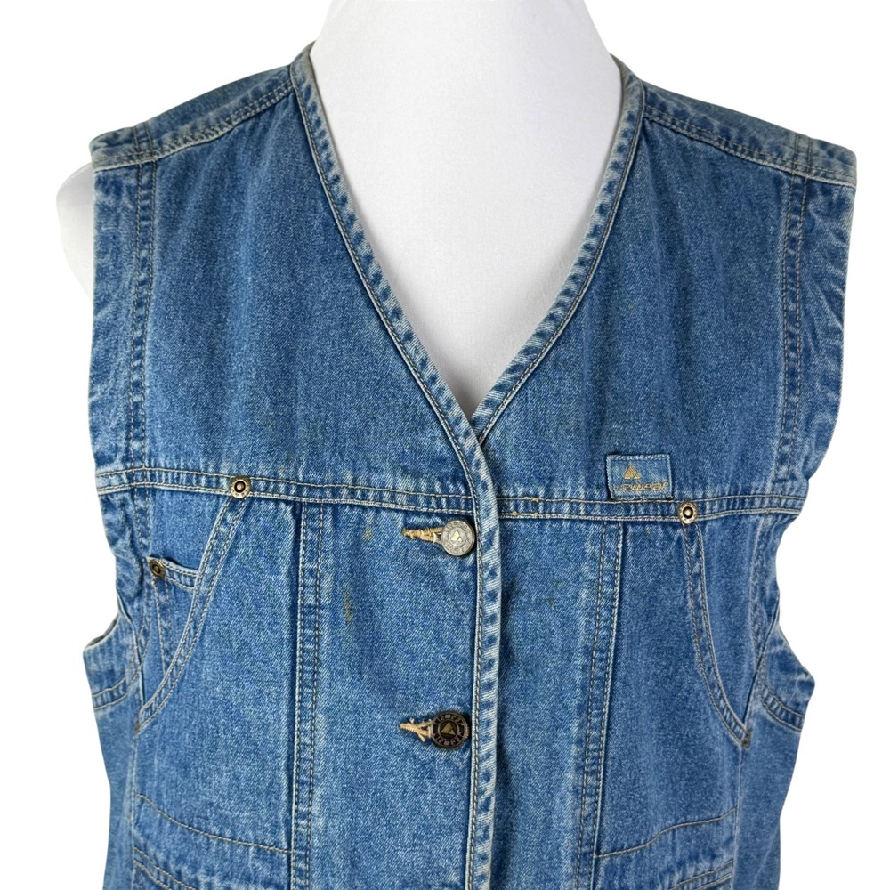 Liz Authentic Women's Large Blue Denim Utility Vest Size V-Neck Button Front - Picture 2 of 10